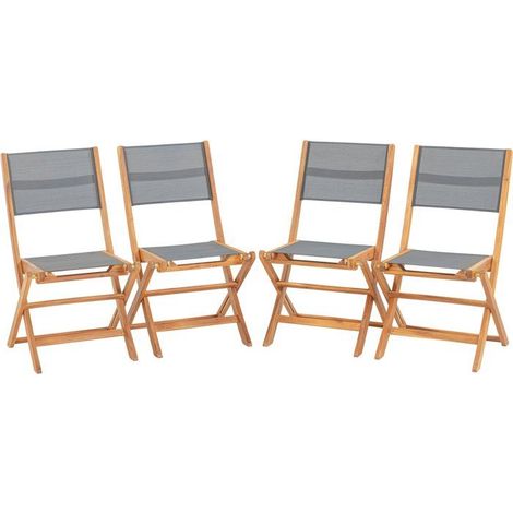 Set di 4 sedie da giardino pieghevoli in legno di acacia FSC - EDEN - Seduta in textilene - Grigio - 58 x 58 x H90 cm (1/5)
