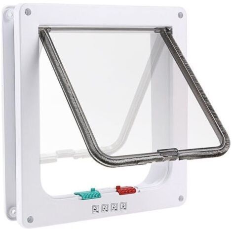 Chatière à 4 Positions Chatière Chat avec Tunnel Cache Découpe Chatière Chien Porte de Chat avec Serrure Chatières pour Petit Animaux Cat Mate Verrouillable Facile à Installer Blanc (L) (1/5)