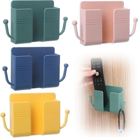 Boîte de Rangement à Télécommande Mural, Auto Adhésive Support Telecommande Mural, Boîte De Rangement Pour Rack De Charge De Téléphone, pour Entrée, Salon, Chambre (4 pièces) (1/5)