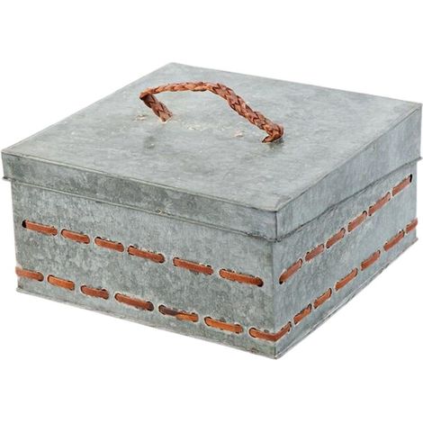 Scatola in latta ed ecopelle, 27x27x13 cm