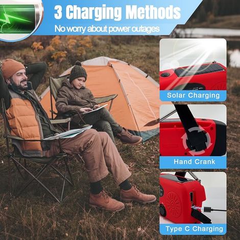 Radio Solaire Auto-alimentée Portable d'urgence à Manivelle Dynamo avec AM/FM Radio, Radio avec Lampe LED, Alarme SOS, Phone Charger pour Chargement Téléphone, Camping et Kit de Survie(Rouge) (1/3)