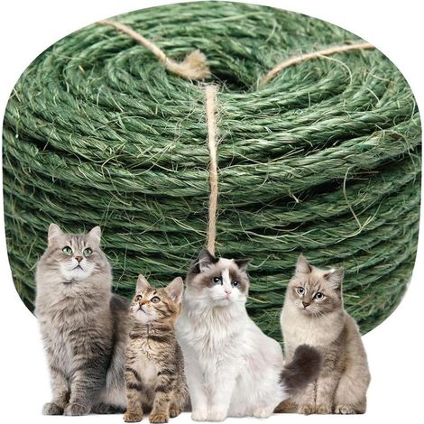 30 m Corde en sisal Vert pour réparation d'arbre à Chat de, 4 mm de diamètre, Corde en sisal Naturel pour griffoir, Remplacement ou récupération griffoir à Chat