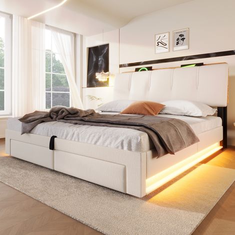 letto contenitore 140x200 ricarica USB LED beige OKMYHOME (1/5)