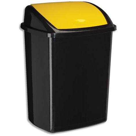 Poubelle de tri sélectif - 50 litres - Polypropylène noir, couvercle jaune