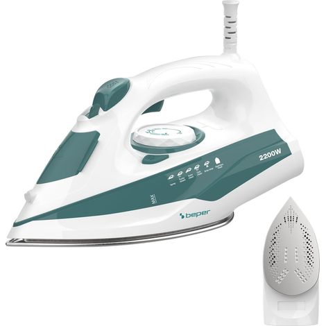BEPER P204FER005 Ferro da Stiro a Vapore SteamPro 300 – Piastra in Acciaio, Serbatoio 300ml, 2200W – Vapore Continuo 27g/min e Colpo di Vapore – Sistema Anticalcare, Antigoccia e Autopulente (1/5)