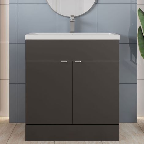 Hudson Reed Fusion Floor Standing Vanity Unit with Basin 800mm Wide - Gloss Grey (1/5)