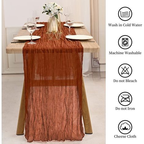 Lot de 4 chemins de Table en étamine Terre Cuite, Nappe en Gaze Semi-Transparente décorations rustiques pour Fournitures de fête de Mariage de Cuisine (300cm) (1/5)