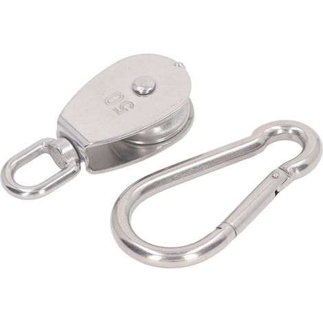 M50 Einzelrollenblock, 400 kg Tragkraft, Edelstahl-Rollenrolle mit M12-Federhaken (1/5)