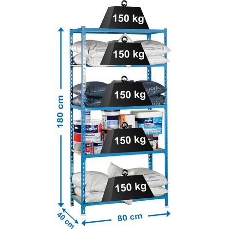 SimonRack Scaffale Portaoggetti, 1800x800x400 mm, 5 Ripiani in Legno, Portata 150 kg per Ripiano, Scaffale da Garage, Blu/Legno – Maderclick