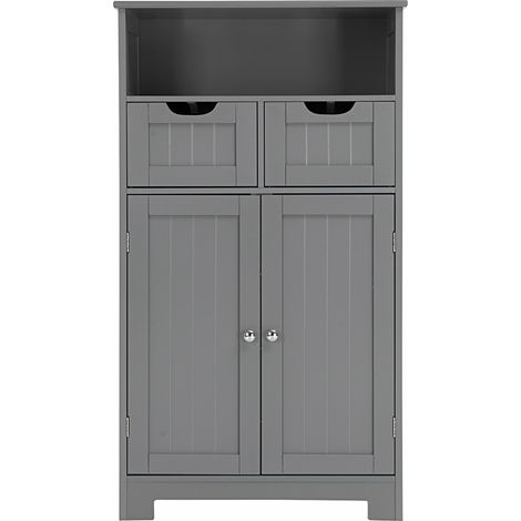 Armadio del bagno con una mensola aperta, Credenza per cucina con 2 ante e 2 cassetti Grigio (1/4)