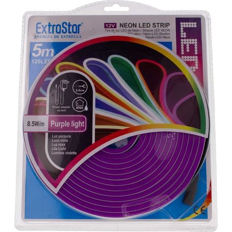 Striscia LED Neon 5M 8.5W/M 12V 120LED Modellabile e Tagliabile IP65 Angolazione 120°, 9 Colori Disponibili (Viola)