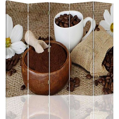 Paravent Déco Café Moulu 5 Volets pour Intérieur Cosy - 180 x 150 cm - 2 faces R° V° (1/5)