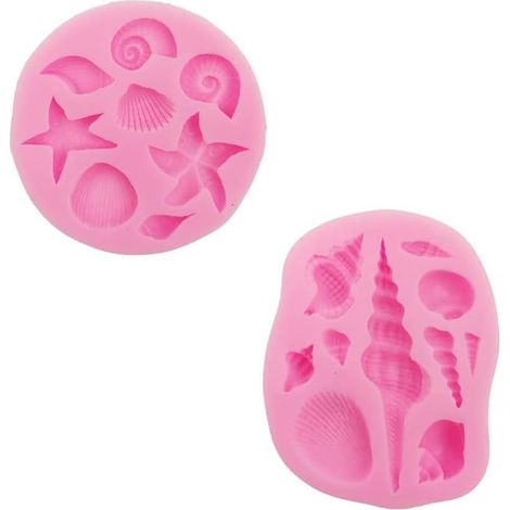 Lot de 2 moules à pâtisserie en silicone à thème marin, coquillages, conques, étoiles de mer (1/5)