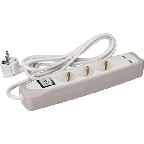 Multipresa con interruttore - 3 prese - 2 porte USB - Grigio/bianco - Schuko (1/2)