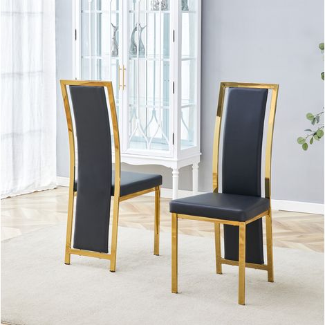 Lot de 2 chaises de salle à manger noires finition dorée, PU et métal, 109 cm (1/5)