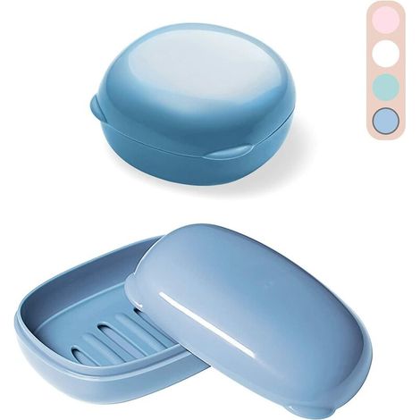 YIDOMDE 2 pièces étui à Savon de Voyage, boîte à Savon en Plastique Porte-Savon de Voyage avec Couvercle Contenant Porte-Savon Porte-Savon étanche pour Voyage randonnée Douche Salle de Bain école ,Ble (1/5)