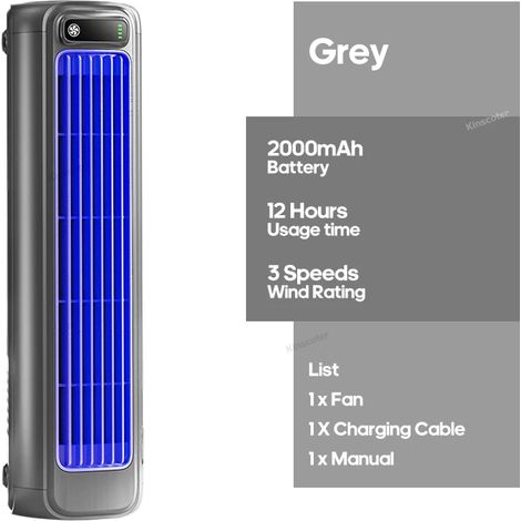 Ventilateur climatiseur portable (gris), 2000 mAh, fonctionnement silencieux, 3 vitesses réglables (1/5)