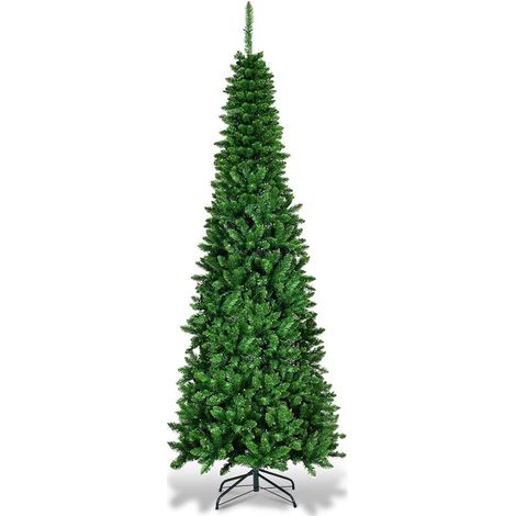 COSTWAY Árbol de Navidad Artificial con Luces LED de Blanco Cálido con Soporte de Metal y Agujas de PVC Navidad Decoración 210cm (1/5)
