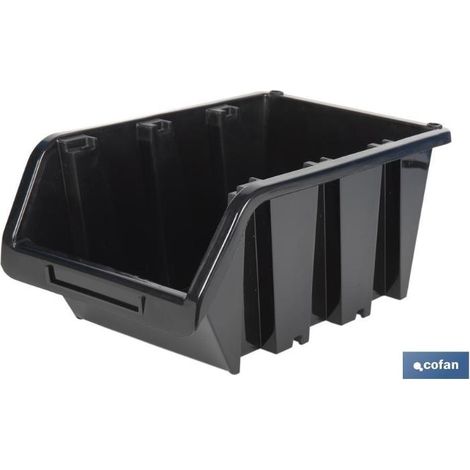 COFAN gaveta negra 290 x 200 x 150 mm , Gaveta apilable, disponible en color negro, para guardar elementos. Cuenta con una gran apertura para un crear un acceso más fácil al conten