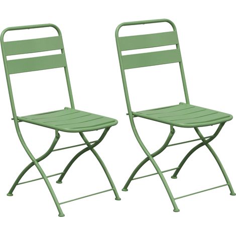 Lot de 2 chaises de jardin pliables en métal vert - BACA