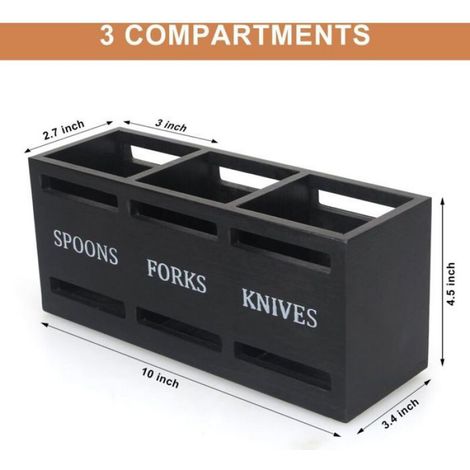 Porte-couverts en bois, boîte de rangement pour couverts en bois, petit porte-ustensiles de cuisine noir (1/4)