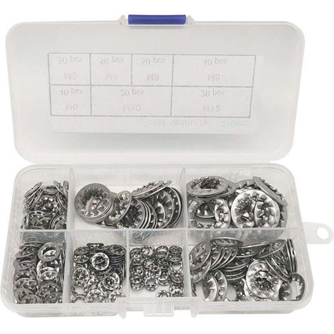 RHG Lot de 270 Rondelles de Verrouillage en Étoile à Dents Internes en Acier Inoxydable 304-7 Tailles, M3 M4 M5 M6 M8 M10 M12
