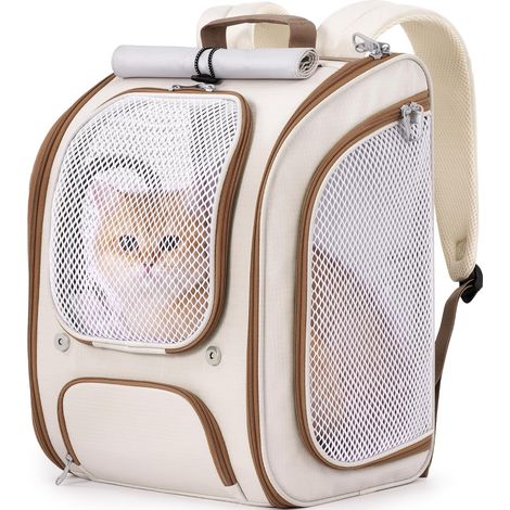 Sac à dos de transport pour chat, spacieux et respirant, kaki (1/5)