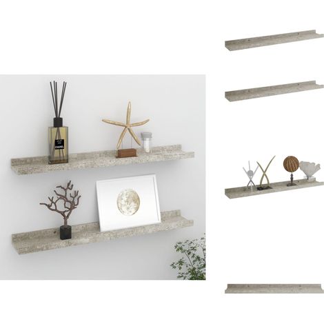 Étagères murales 2 pcs Gris béton 60x9x3 cm - Étagères Murales - Étagères Déco - Rangement Mural - Décoration Murale - Meubles Gris (1/5)