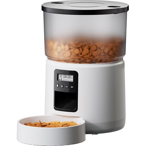 Distributeur Croquettes Chat avec Minuterie Programmable, 1-6 Repas par Jour blanc