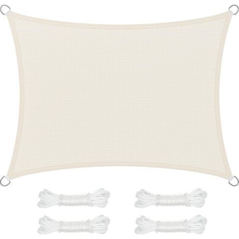 Voile d'ombrage 3 x 4 mètres, protectrice contre le soleil et respirante, conception perméable à l'eau, convient aux patios, jardins, balcons, camping, rectangulaire, corde incluse, beige. (1/5)