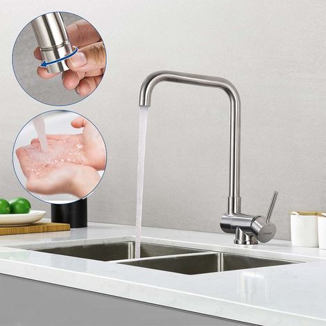 Lonheo Grifo de Cocina Plegable 90+Giratorio 360, Grifo Cocina Abatible de Acero Inoxidable, Fregaderos Monomando de cocina con Aireador desmontable, 7-Form (1/5)