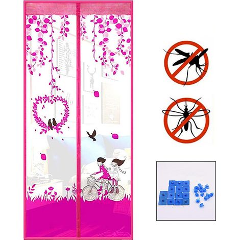 Moustiquaire Magnétique 90x210 cm Rose Imprimée - Rideau Porte Été Anti-Insectes - Filet Respirant pour Cuisine, Balcon (1/3)