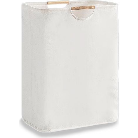Sac à linge pliable avec poignée en bois, panier de rangement en tissu Oxford imperméable de grande capacité, adapté aux dortoirs, aux chambres et aux salles de bains. (1/5)