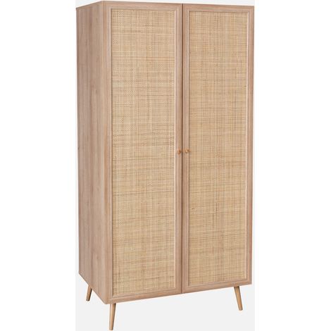 Armario de 2 puertas de caña y efecto madera