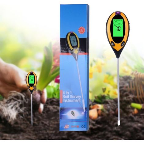 4-in-1 soil tester with pH light, temperature, humidity, LCD screen for gardening, agriculture and outdoor plants
