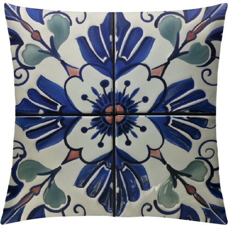Kissenbezug mit mexikanischem Talavera-Muster, quadratischer Kissenbezug mit mexikanischem blauen Fliesenmuster, geeignet für Zimmer, Sofa, Stuhl, Bett und andere Wohnaccessoires, 12x12 Zoll.