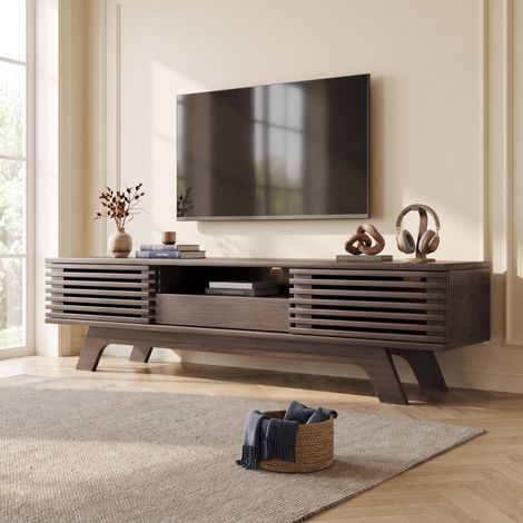 Meuble TV 150x35x44cm avec 2 Portes et 1 Tiroir en Panneau de Particules Style Vintage Couleur Bois Naturel (1/5)