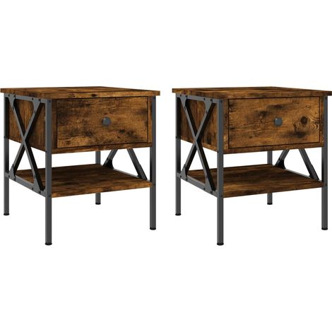 Set di 2 comodini con cassetto e ripiano 40 x 42 x 45 cm MDF marrone e ferro DEC035129