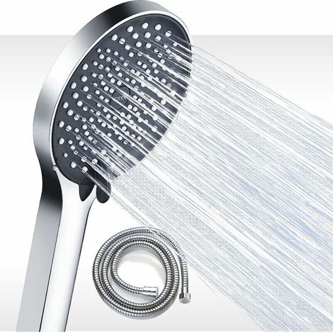 Doccia a mano con tubo flessibile, doccetta a mano ad alta pressione, soffione a risparmio idrico con 3 tipi di getto, cromato (1/5)