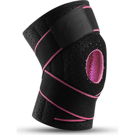 Genouillère unisexe avec coussinets rotuliens en gel, stabilisateurs latéraux, bandage et protection du ménisque - Rose (1/4)