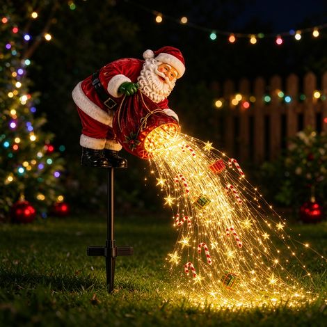 Piquet lumineux de Noël Père Noël, guirlande LED cascade sac cadeau, décoration de jardin extérieur pour pelouse allée (1/5)