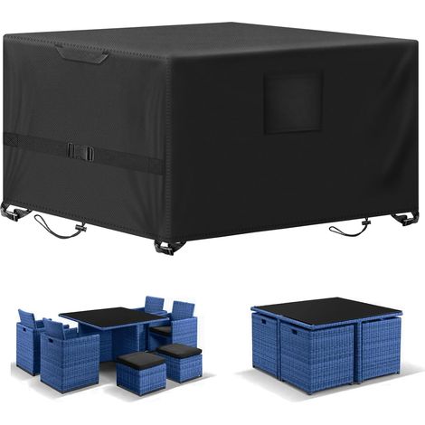 Housses de Meubles de Jardin 120x120x74cm, Tissu Oxford 520D, Imperméable, Résistante Et Durable, Housse Transparente Pour Table, Mobilier En Rotin, Coupe-Vent (1/5)