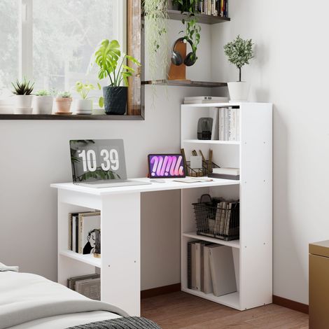bureau ordinateur rangement compact 120x55 bois blanc OKMYHOME (1/5)