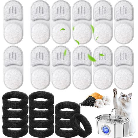 12 filtres pour fontaine à chat, compatibles avec la fontaine à chat Apuk 3,2 l (APFSS-3201) et 12 éponges pour pompe à eau (1/5)