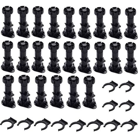 24 Kunststoff-Schrankfüße, Möbelfüße, verstellbare Möbelfüße, schwarze Kunststoff-Möbelfüße mit Clip-Befestigungsbasis für Küchenmöbel, Schränke und Sofas (120 mm–150 mm) (1/5)