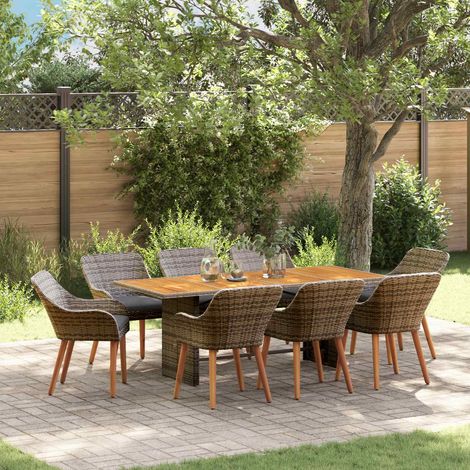 Garten Essgruppe mit Kissen 9 pcs Grau Poly-Rattan (1/5)
