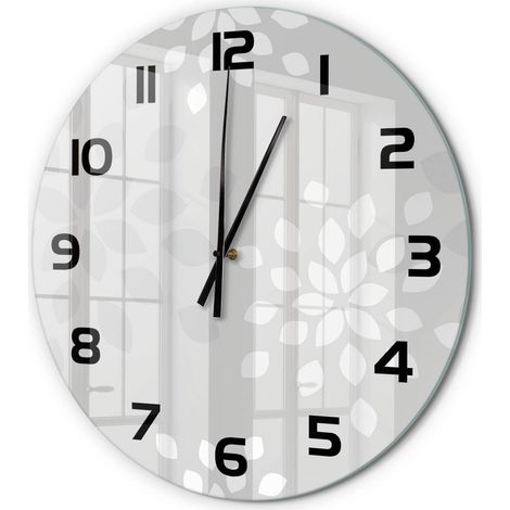 Horloge Murale Ronde Déco Salon Verre Trempé Silencieuse Design Contemporain Motif floral fi 60 cm (1/5)