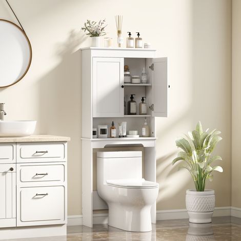 Armoire toilette 3 Bois étagères fermées + 1 ouverte blanche gain de place. 65x22x161cm