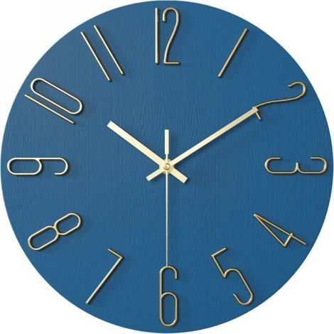 pair Horloge salon horloge murale 12 pouces 30CM lettres or bleu (1/5)