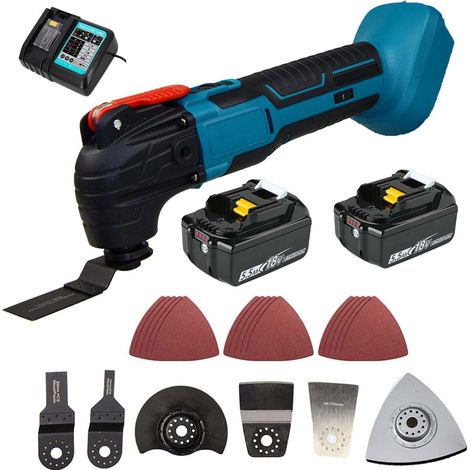 Outil multifonction oscillant sur batterie, outil multifonction sans balais 18V 6 vitesses différentes, 22 ensembles d'accessoires (batterie 2x5500mah et chargeur) compatibles avec les batteries Makit